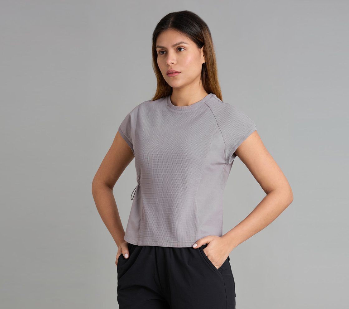 WAFFLE KNIT POPLIN T-SHIRT, CHARCOAL/LT. GRAY Apparel Top View