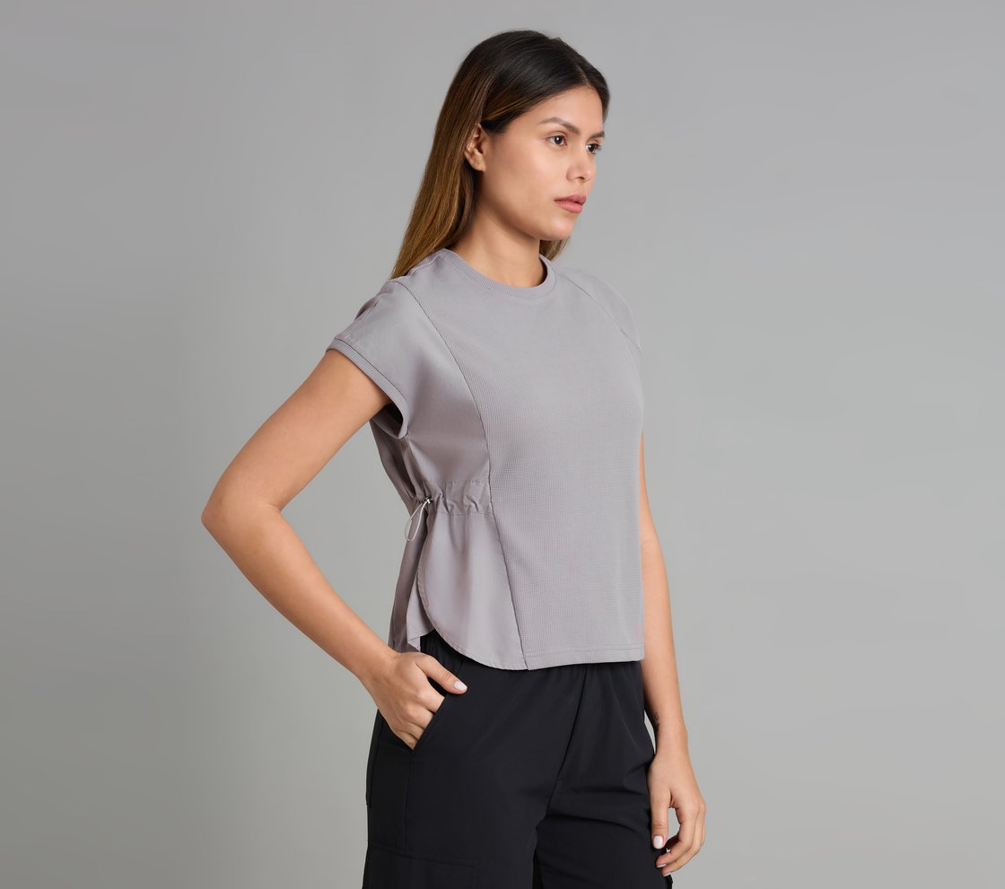 WAFFLE KNIT POPLIN T-SHIRT, CHARCOAL/LT. GRAY