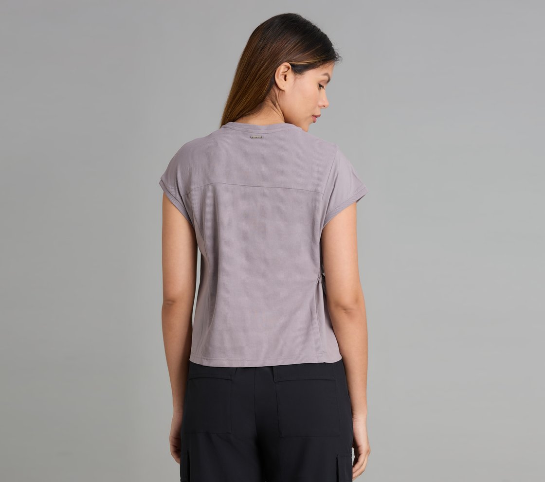 WAFFLE KNIT POPLIN T-SHIRT, CHARCOAL/LT. GRAY Apparel Left View