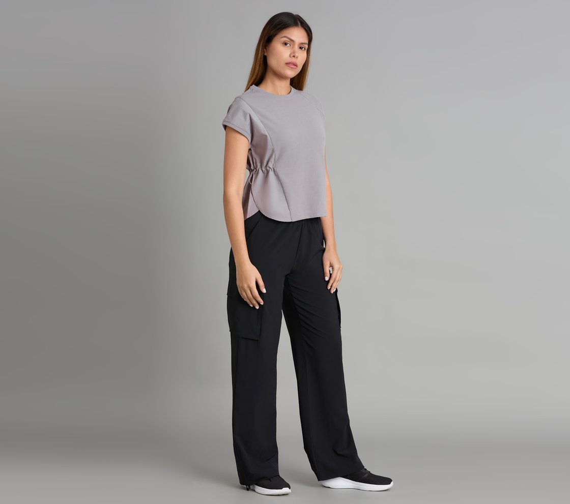 WAFFLE KNIT POPLIN T-SHIRT, CHARCOAL/LT. GRAY