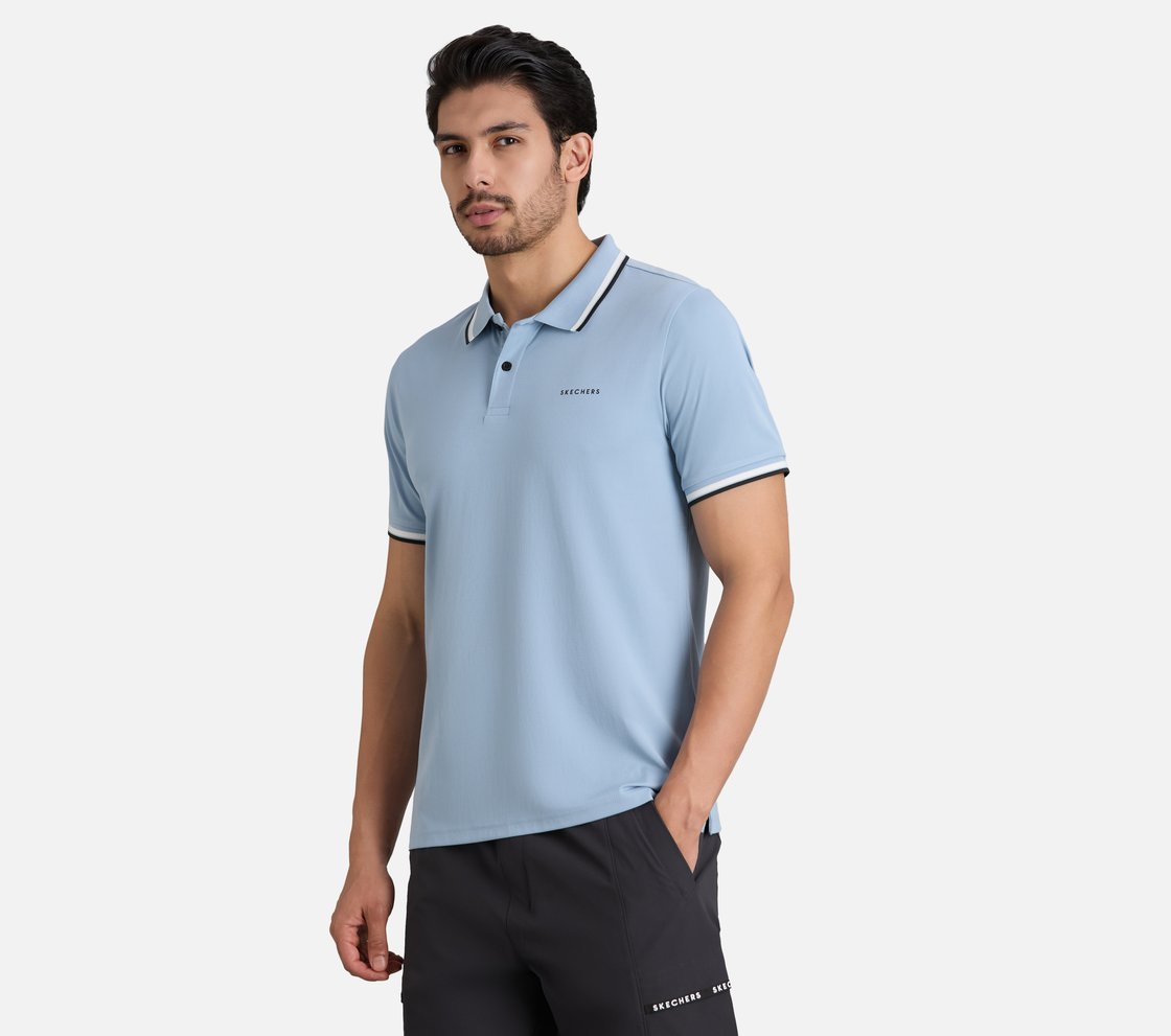 CLASSIC TIPPING POLO, GRAY/AQUA/PINK Apparel Top View