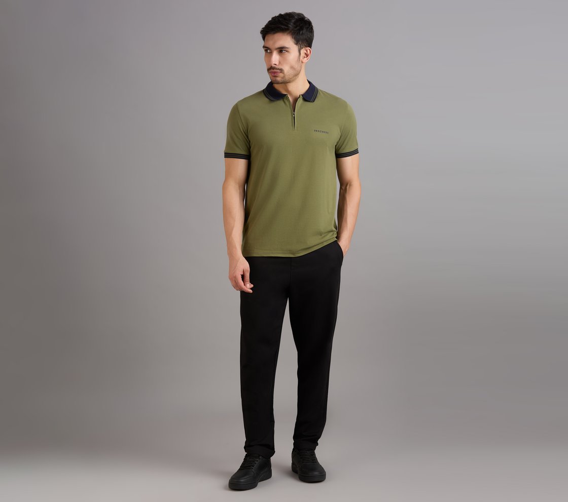 CONTRAST ZIPPER POLO, NATURAL/OLIVE Apparel Right View