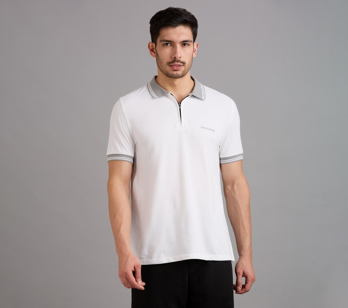 CONTRAST ZIPPER POLO, WHITE Apparel Lateral View
