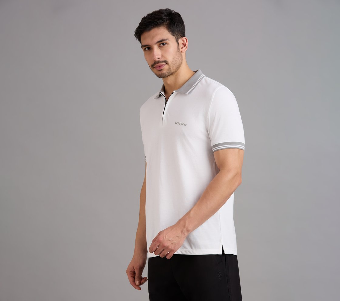 CONTRAST ZIPPER POLO, WHITE Apparel Top View