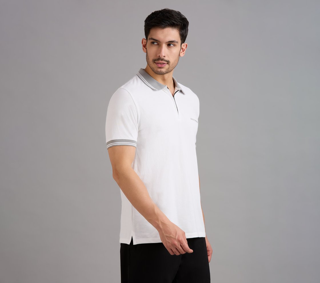 CONTRAST ZIPPER POLO, WHITE Apparel Bottom View
