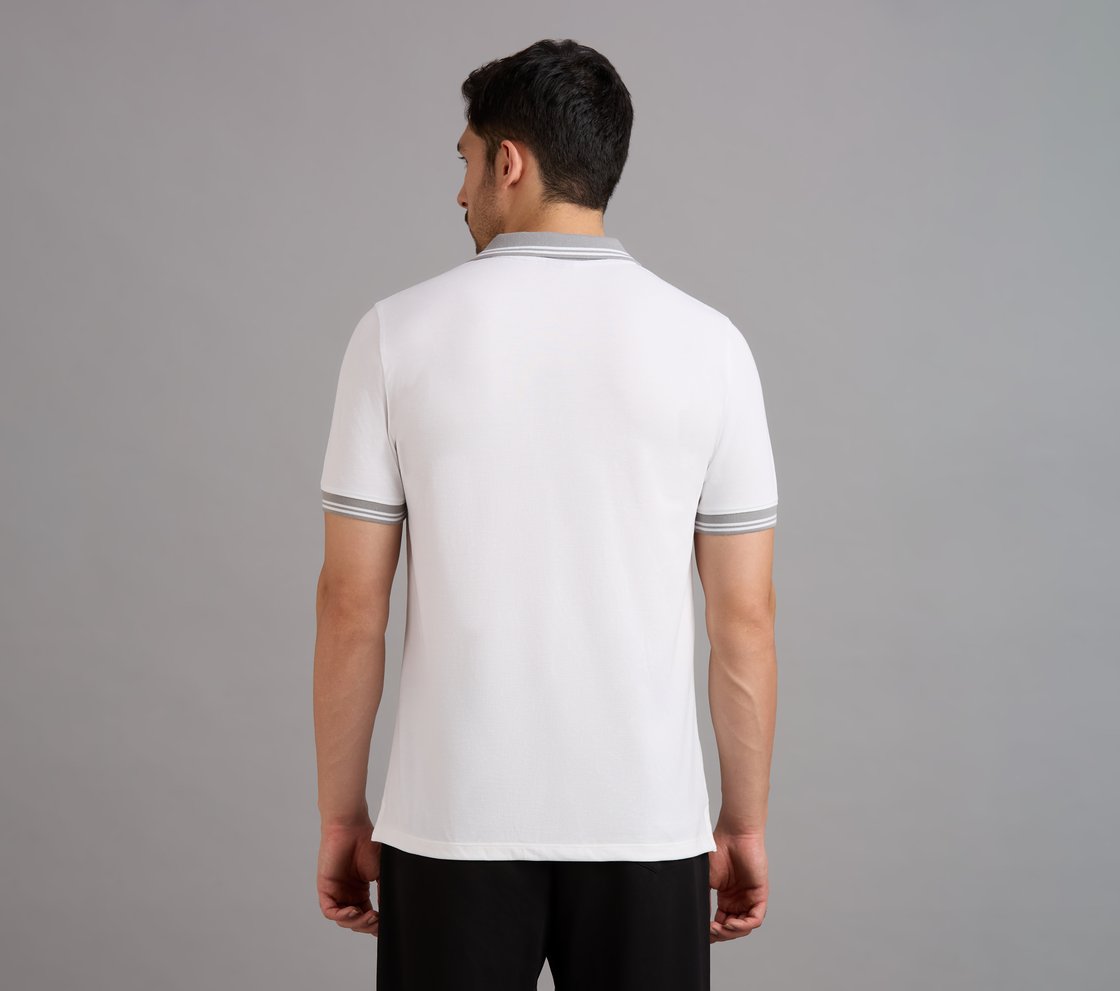 CONTRAST ZIPPER POLO, WHITE Apparel Left View