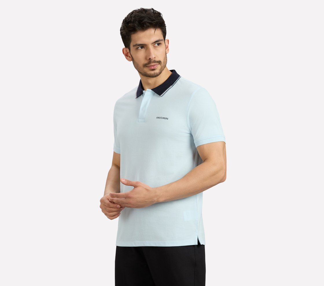 MENS POLO WITH CONTRAST TIPPI, CHARCOAL/LT. BLUE Apparel Top View