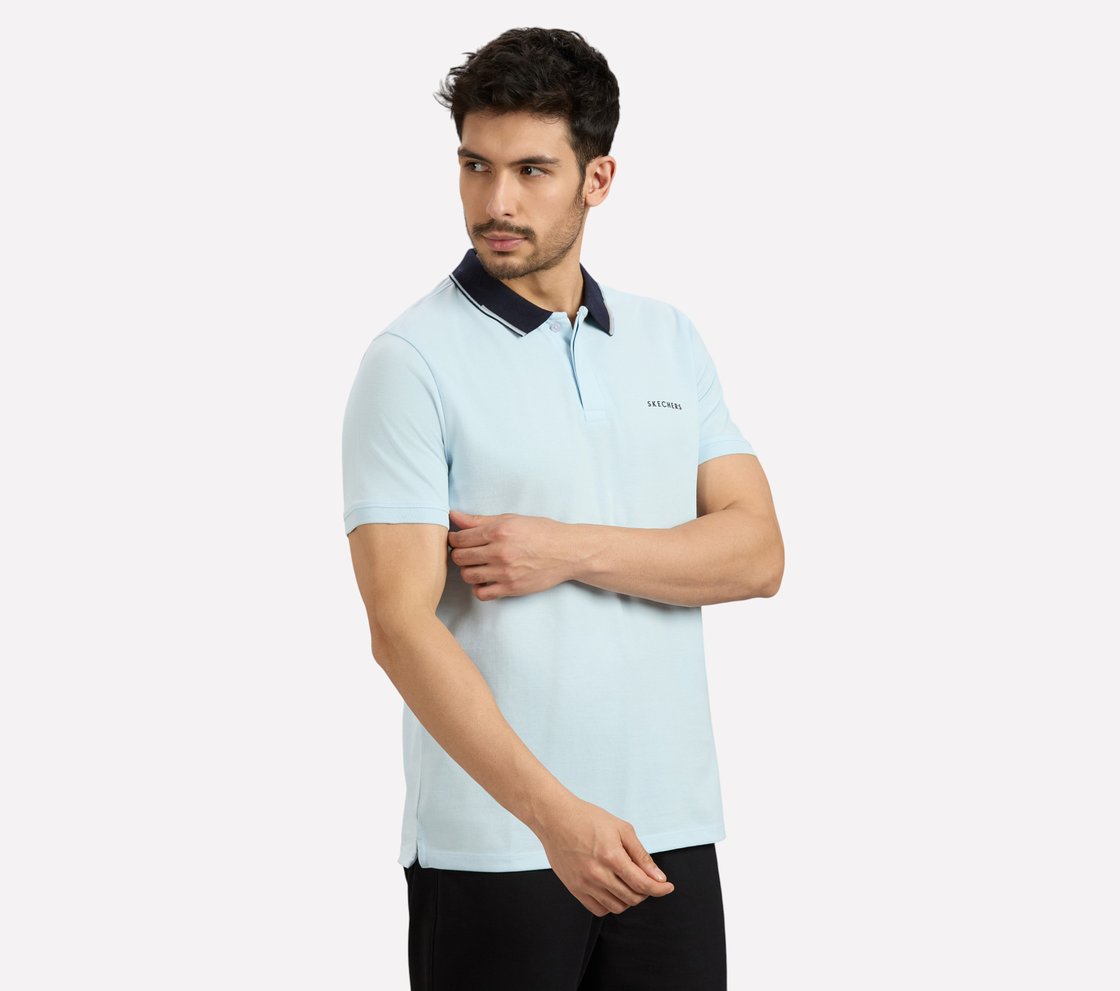 MENS POLO WITH CONTRAST TIPPI, CHARCOAL/LT. BLUE Apparel Bottom View