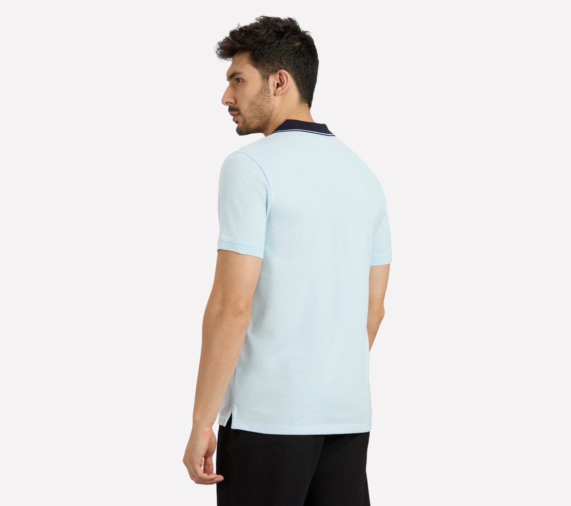 MENS POLO WITH CONTRAST TIPPI, CHARCOAL/LT. BLUE