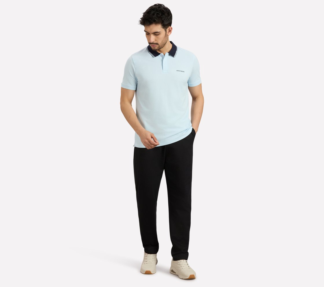 MENS POLO WITH CONTRAST TIPPI, CHARCOAL/LT. BLUE