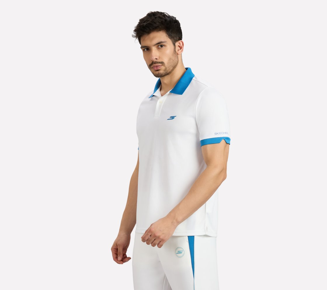 MENS CRICKET POLO, WHITE Apparel Top View
