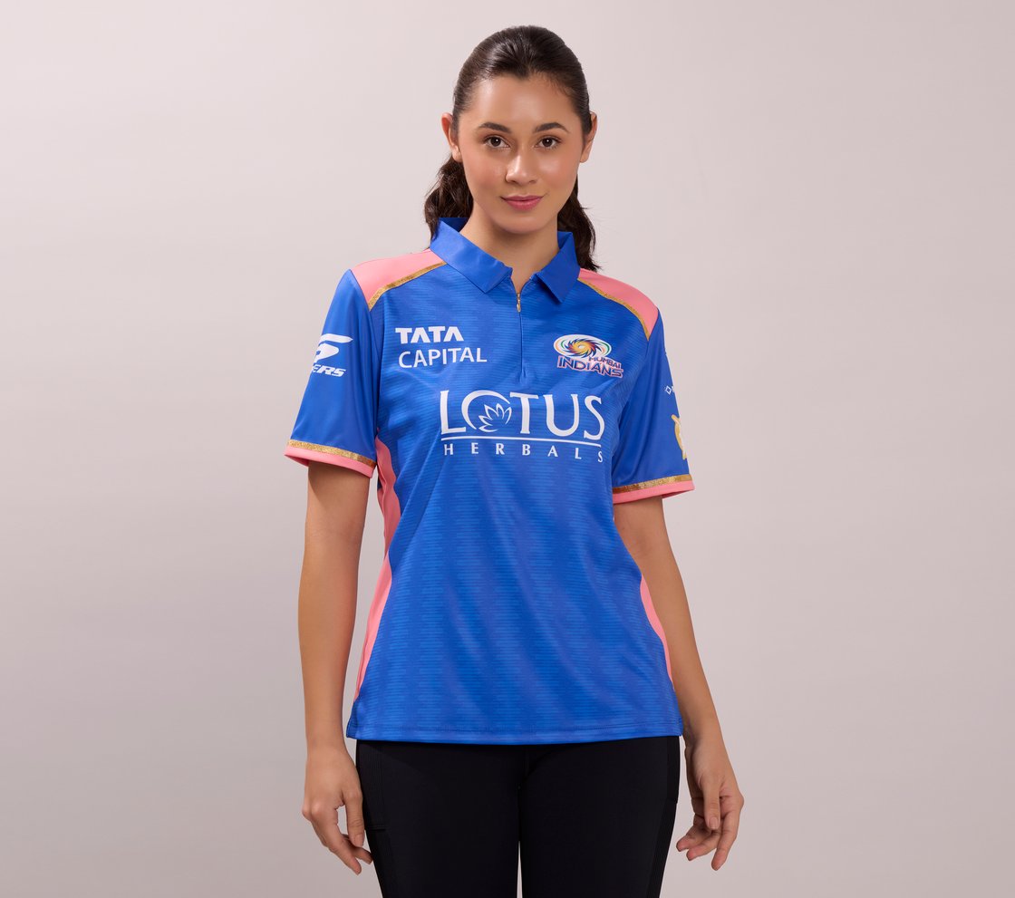 MUMBAI INDIANS WPL FAN JERSEY 2026, NVY/WHT/LT. BLUE Apparel Lateral View