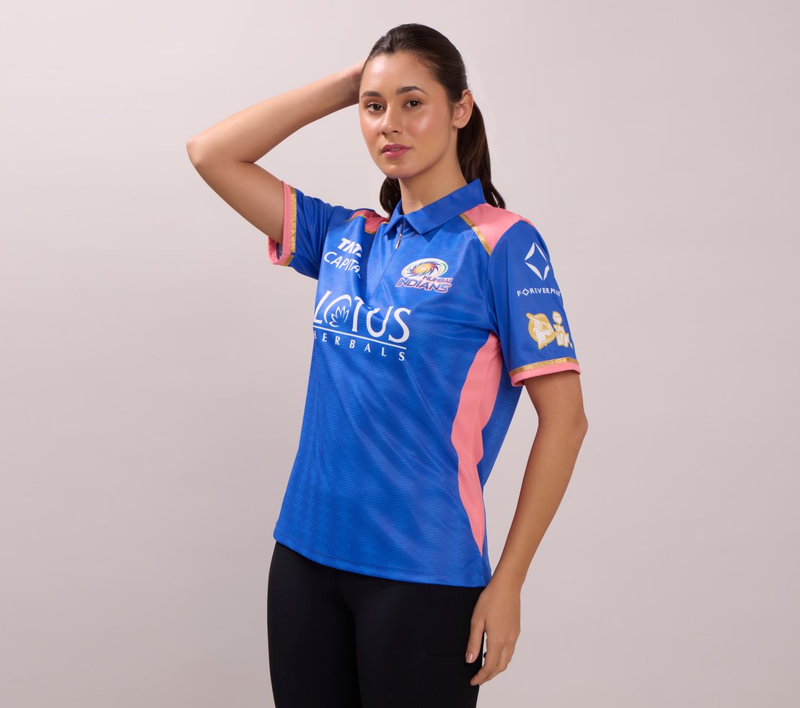 MUMBAI INDIANS WPL FAN JERSEY 2026, NVY/WHT/LT. BLUE Apparel Top View