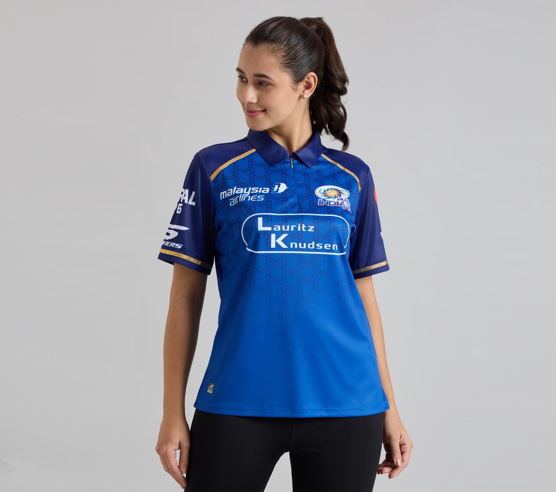 MUMBAI INDIANS IPL WOMEN'S FAN JERSEY 2026, ROYAL/NAVY/LIME Apparel Lateral View