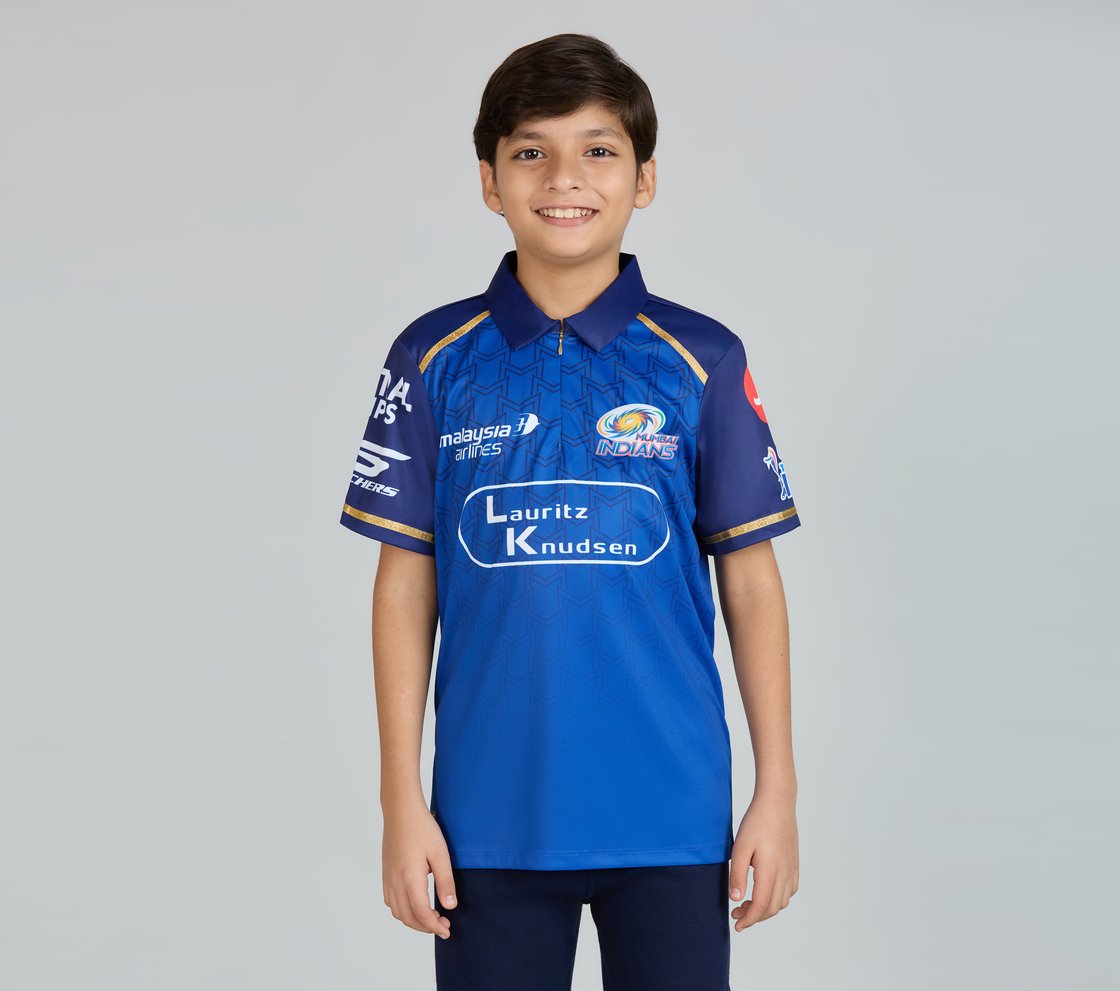 MUMBAI INDIANS IPL KID'S FAN JERSEY 2026, ROYAL/NAVY/LIME Apparel Lateral View