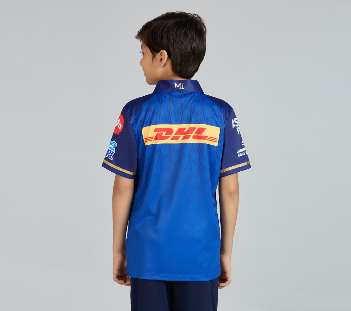 MUMBAI INDIANS IPL KID'S FAN JERSEY 2026, ROYAL/NAVY/LIME Apparel Bottom View