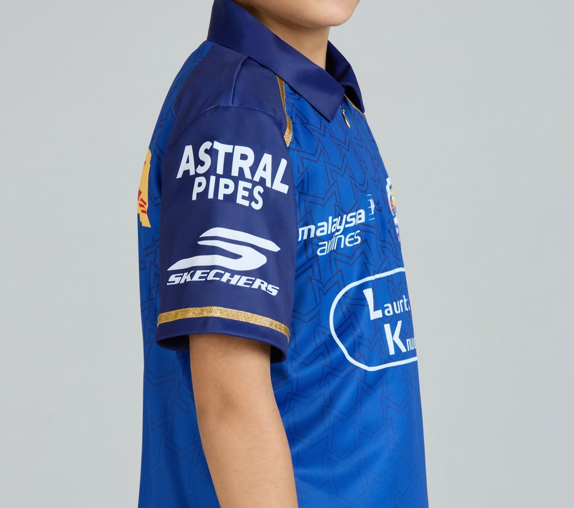 MUMBAI INDIANS IPL KID'S FAN JERSEY 2026, ROYAL/NAVY/LIME Apparel Left View