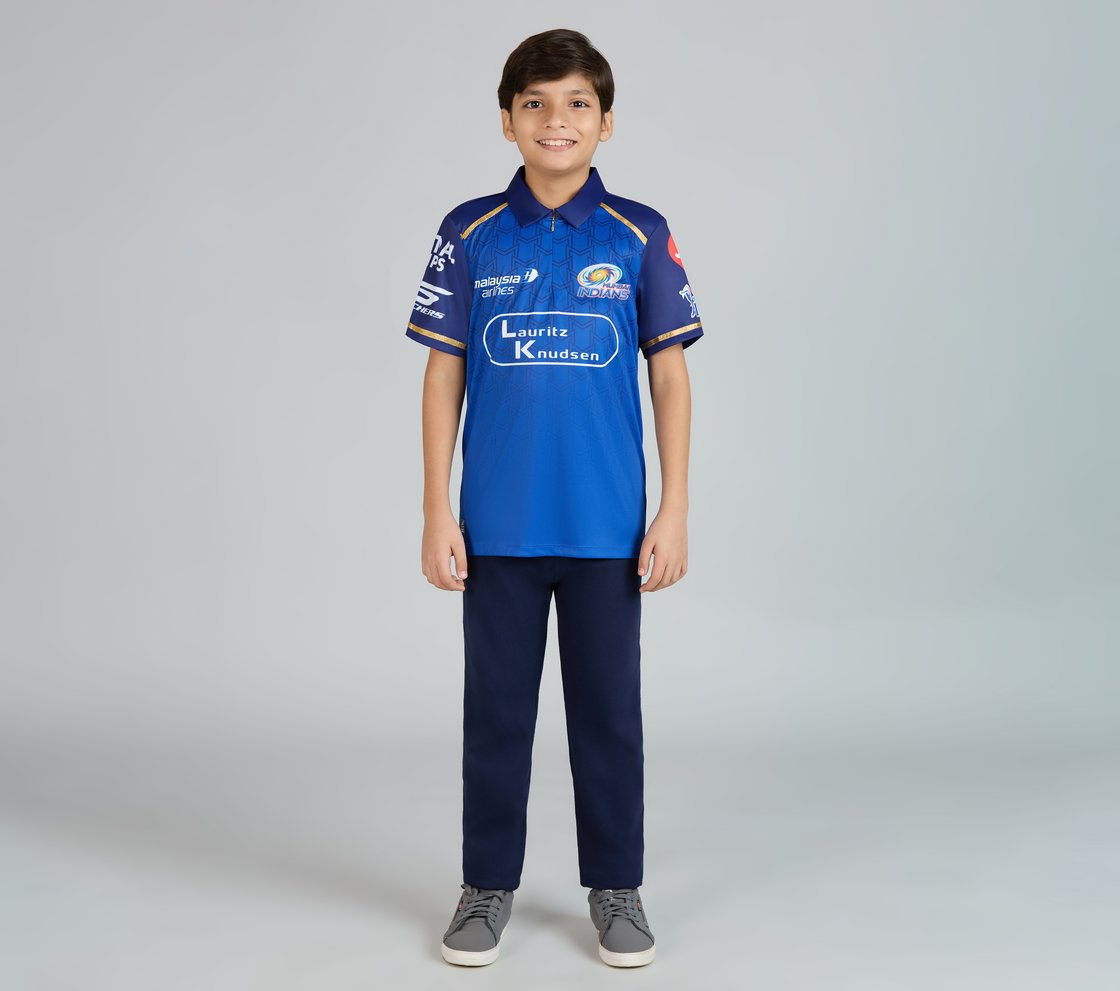 MUMBAI INDIANS IPL KID'S FAN JERSEY 2026, ROYAL/NAVY/LIME Apparel Right View