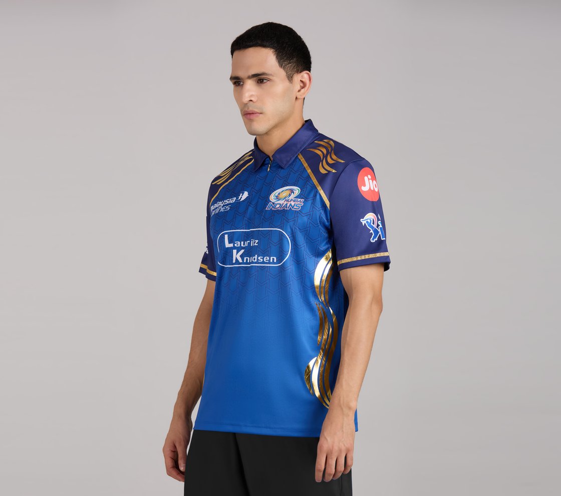 MUMBAI INDIANS IPL MEN'S REPLICA JERSEY 2026, ROYAL/NAVY/LIME Apparel Top View