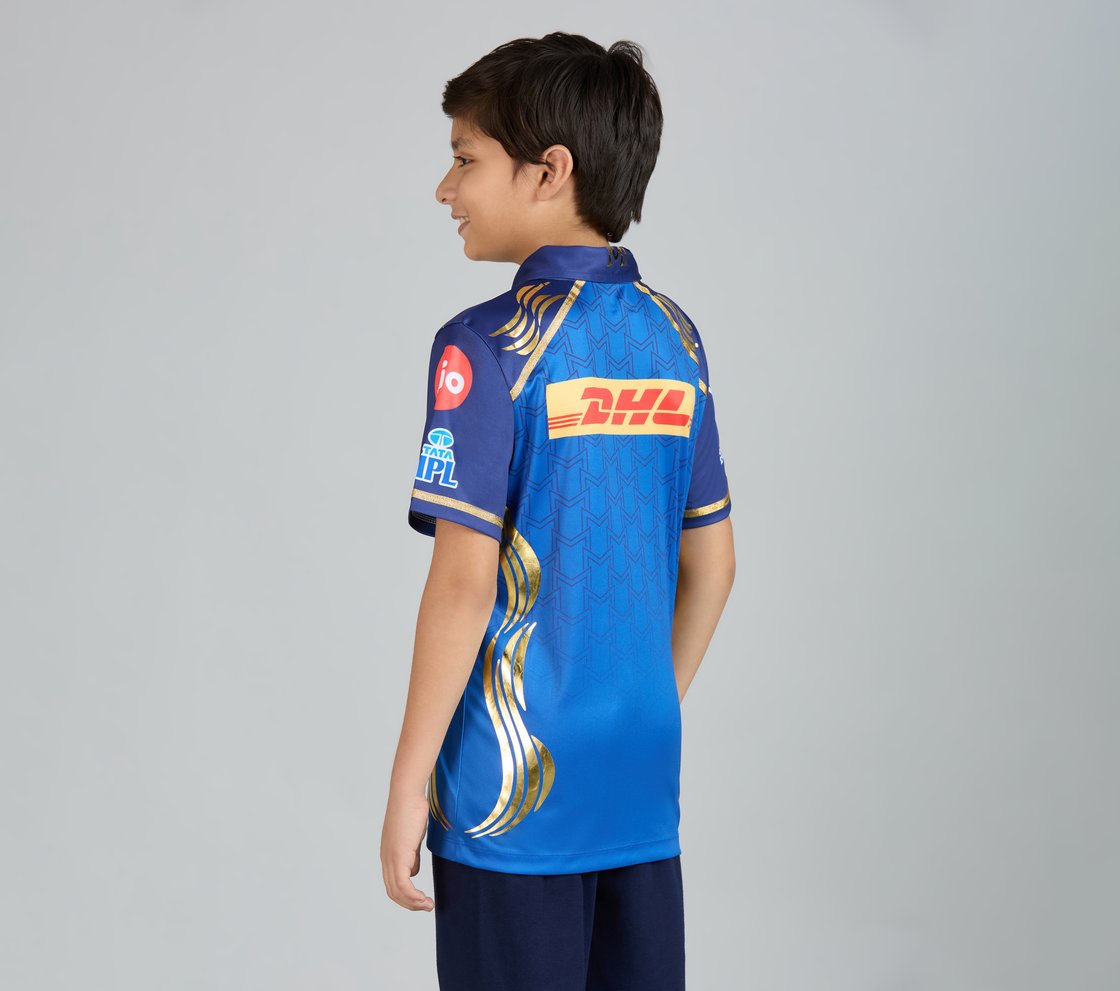 MUMBAI INDIANS IPL KID'S REPLICA JERSEY 2026, ROYAL/NAVY/LIME Apparel Left View