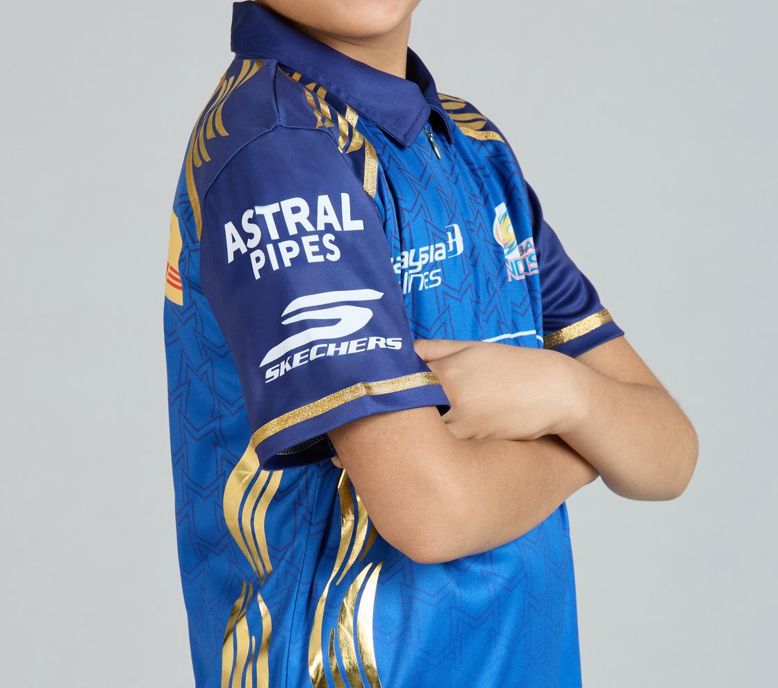 MUMBAI INDIANS IPL KID'S REPLICA JERSEY 2026, ROYAL/NAVY/LIME Apparel Right View