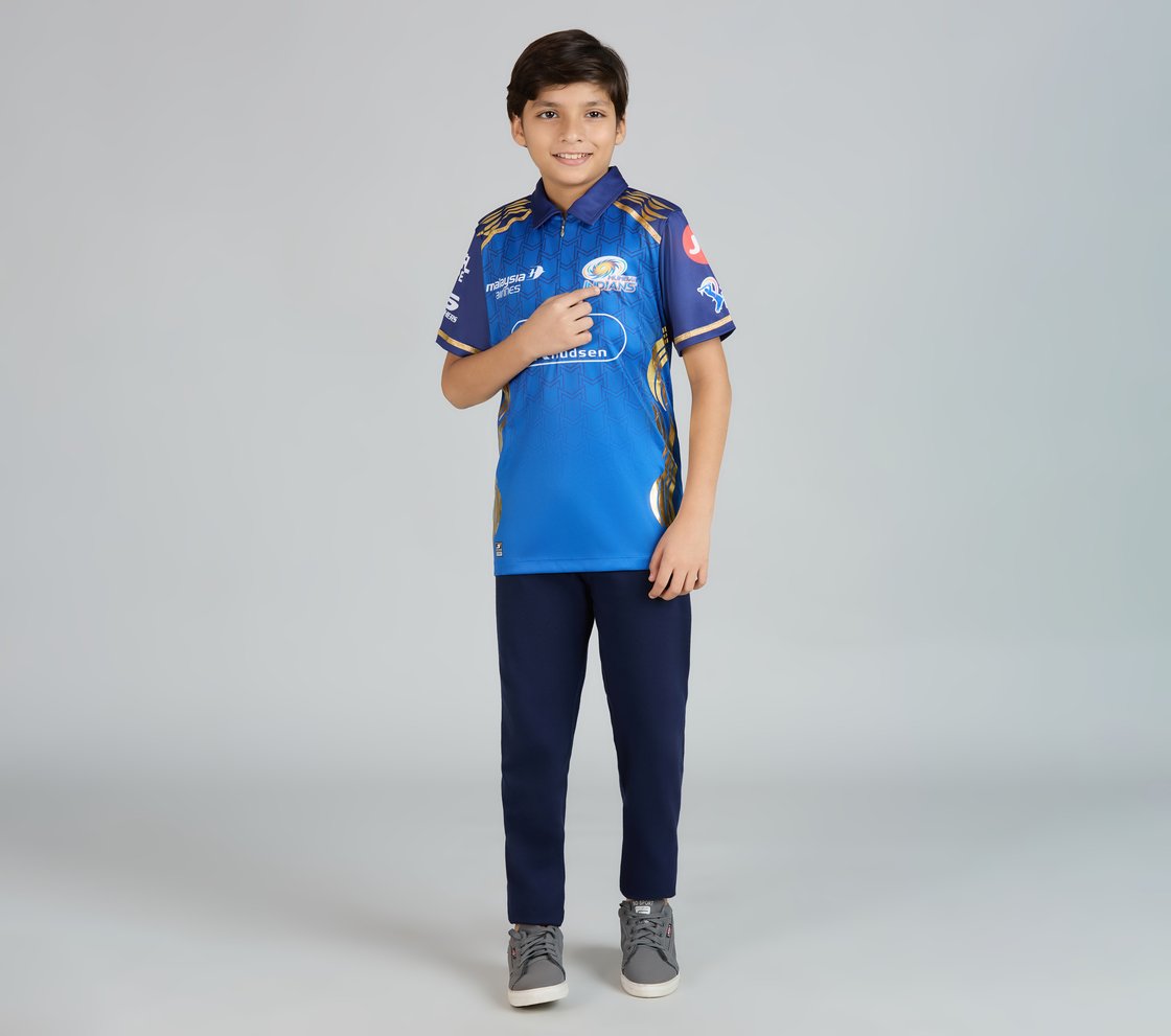 MUMBAI INDIANS IPL KID'S REPLICA JERSEY 2026, ROYAL/NAVY/LIME Apparel Right View