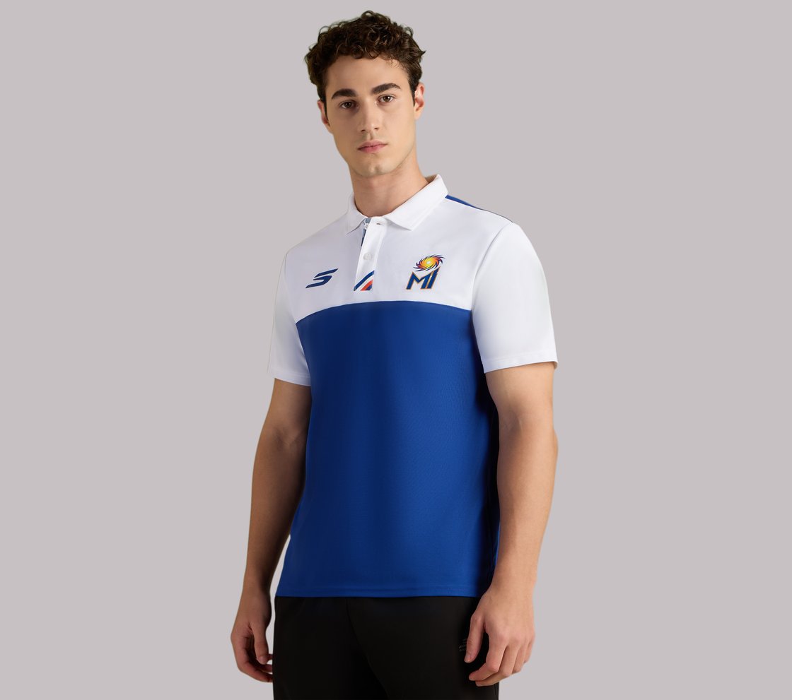 MUMBAI INDIANS TRAVEL POLO, BLUE/WHITE Apparel Top View