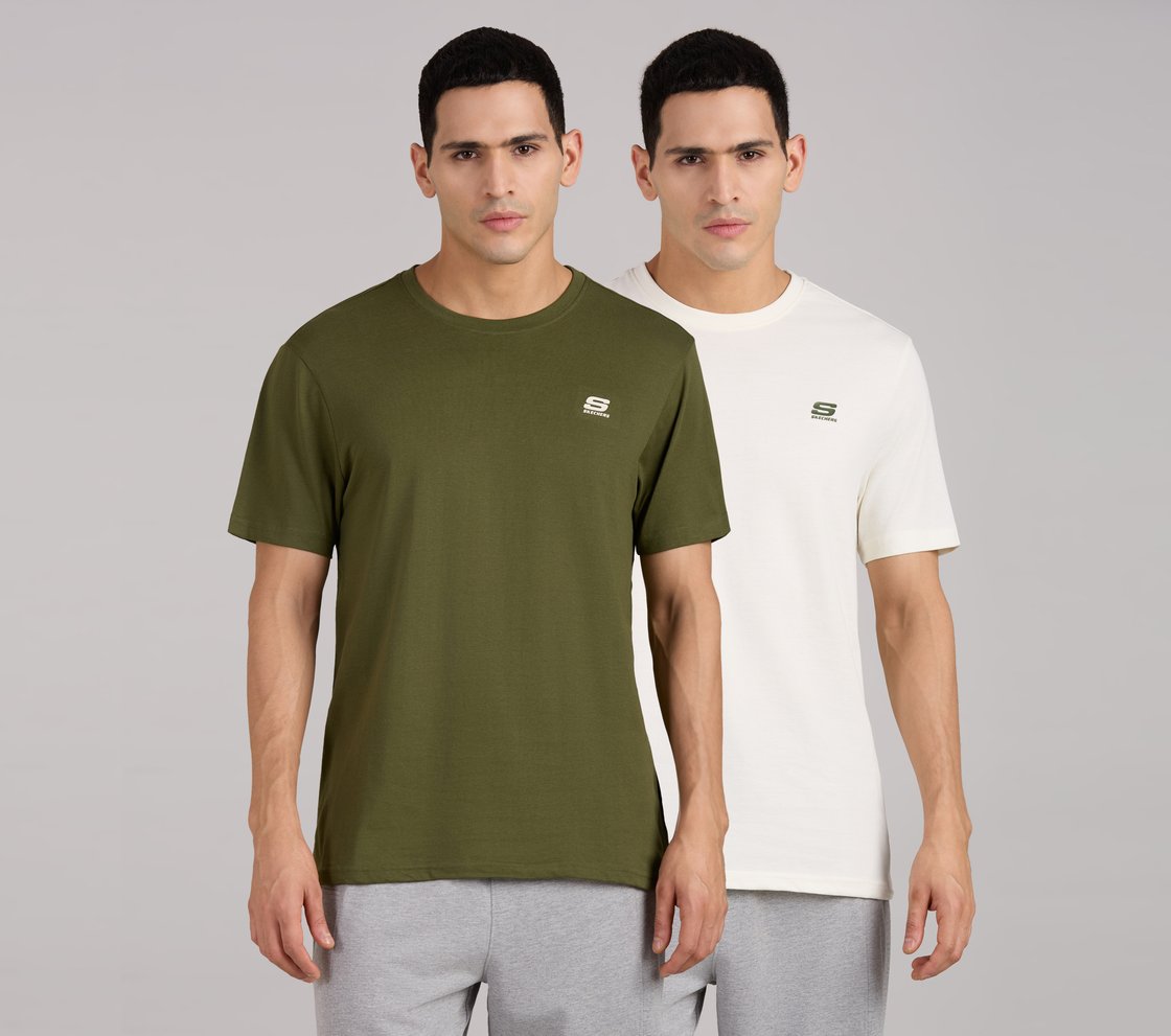 SS CREWNECK T-SHIRT-2PC PACK, OFF WHITE/GREEN Apparel Lateral View