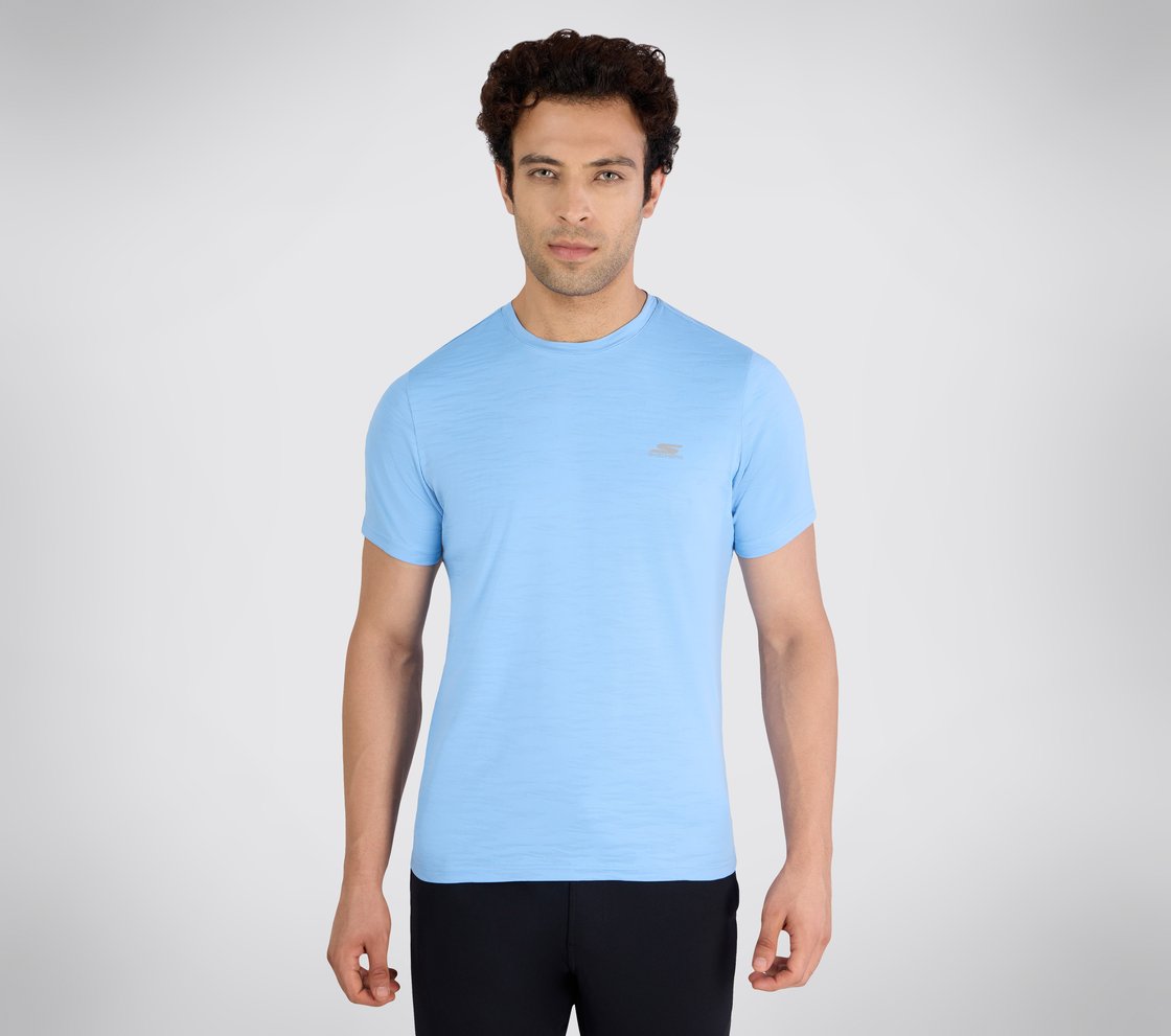 SS JACQUARD PATTERN T-SHIRT, GUNMETAL TURQUOISE Apparel Lateral View