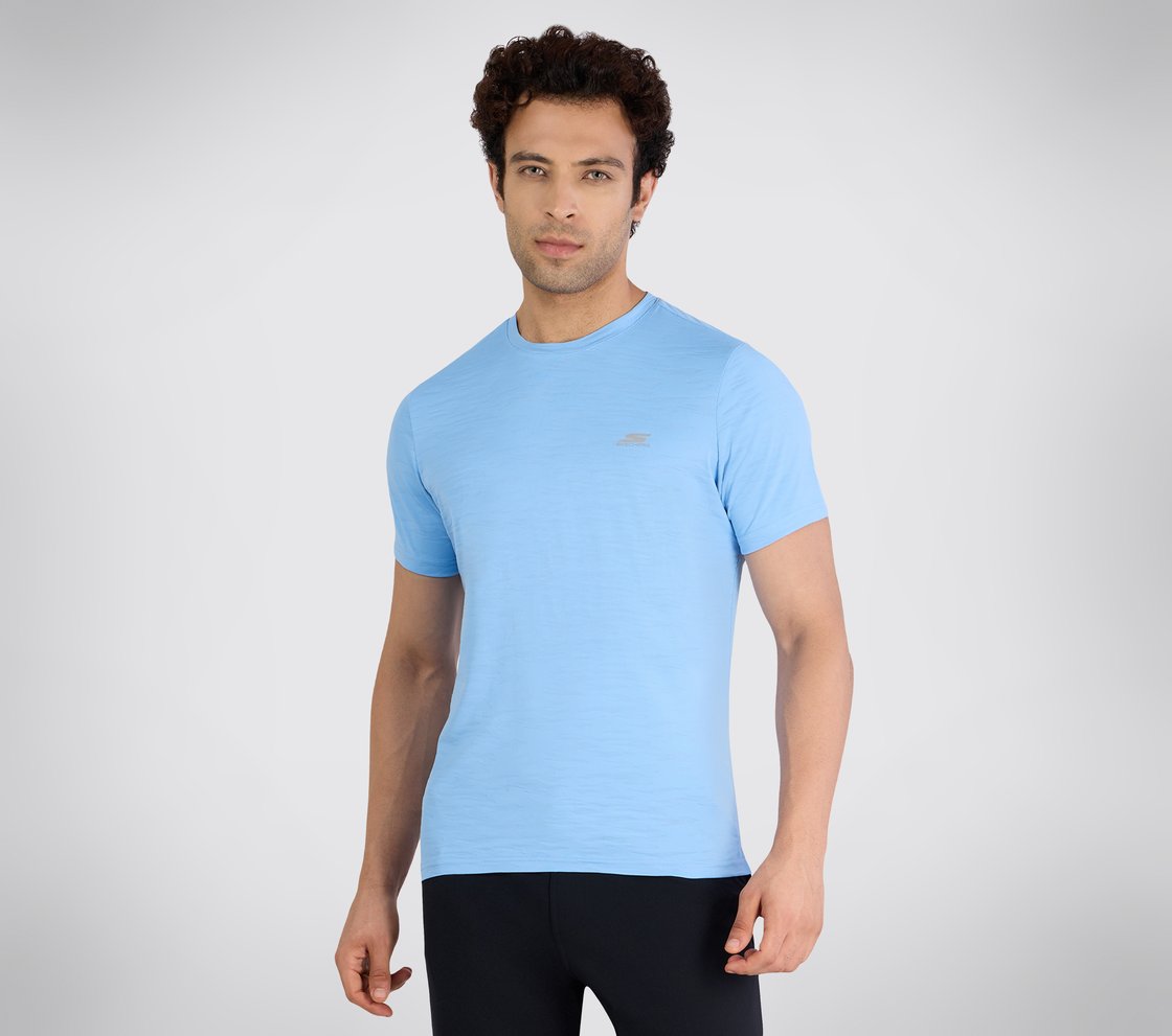 SS JACQUARD PATTERN T-SHIRT, GUNMETAL TURQUOISE Apparel Left View