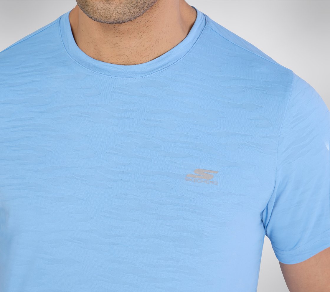 SS JACQUARD PATTERN T-SHIRT, GUNMETAL TURQUOISE Apparel Right View