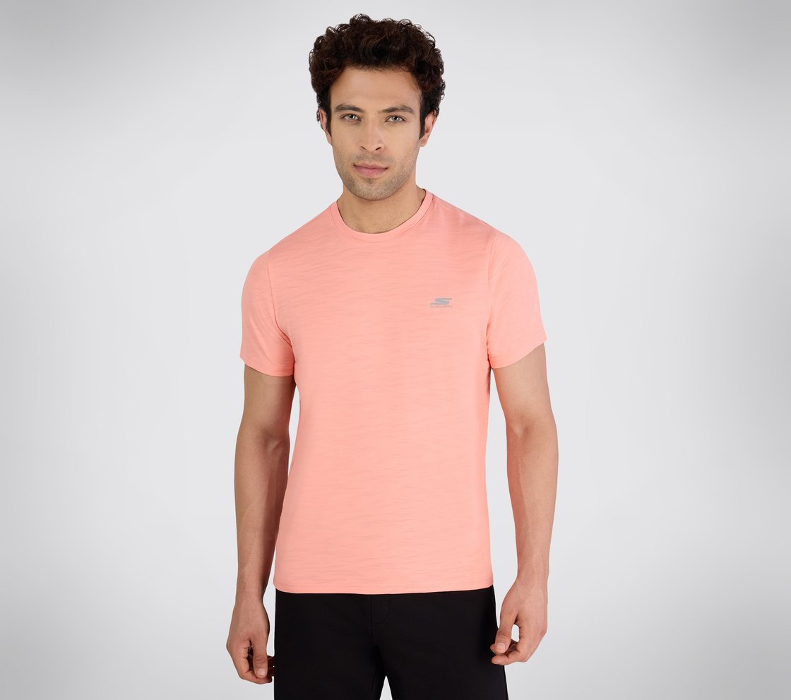 SS JACQUARD PATTERN T-SHIRT, PEACH Apparel Lateral View