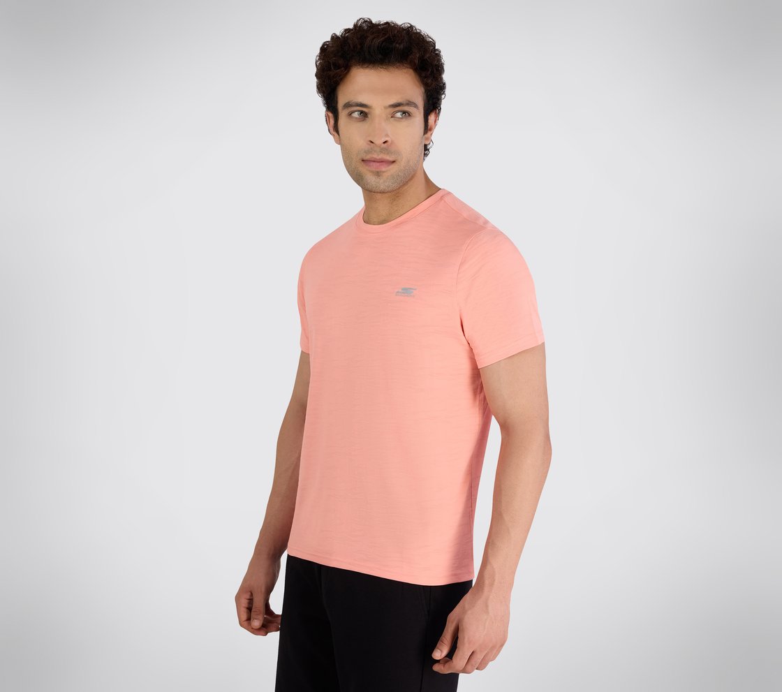 SS JACQUARD PATTERN T-SHIRT, PEACH Apparel Top View