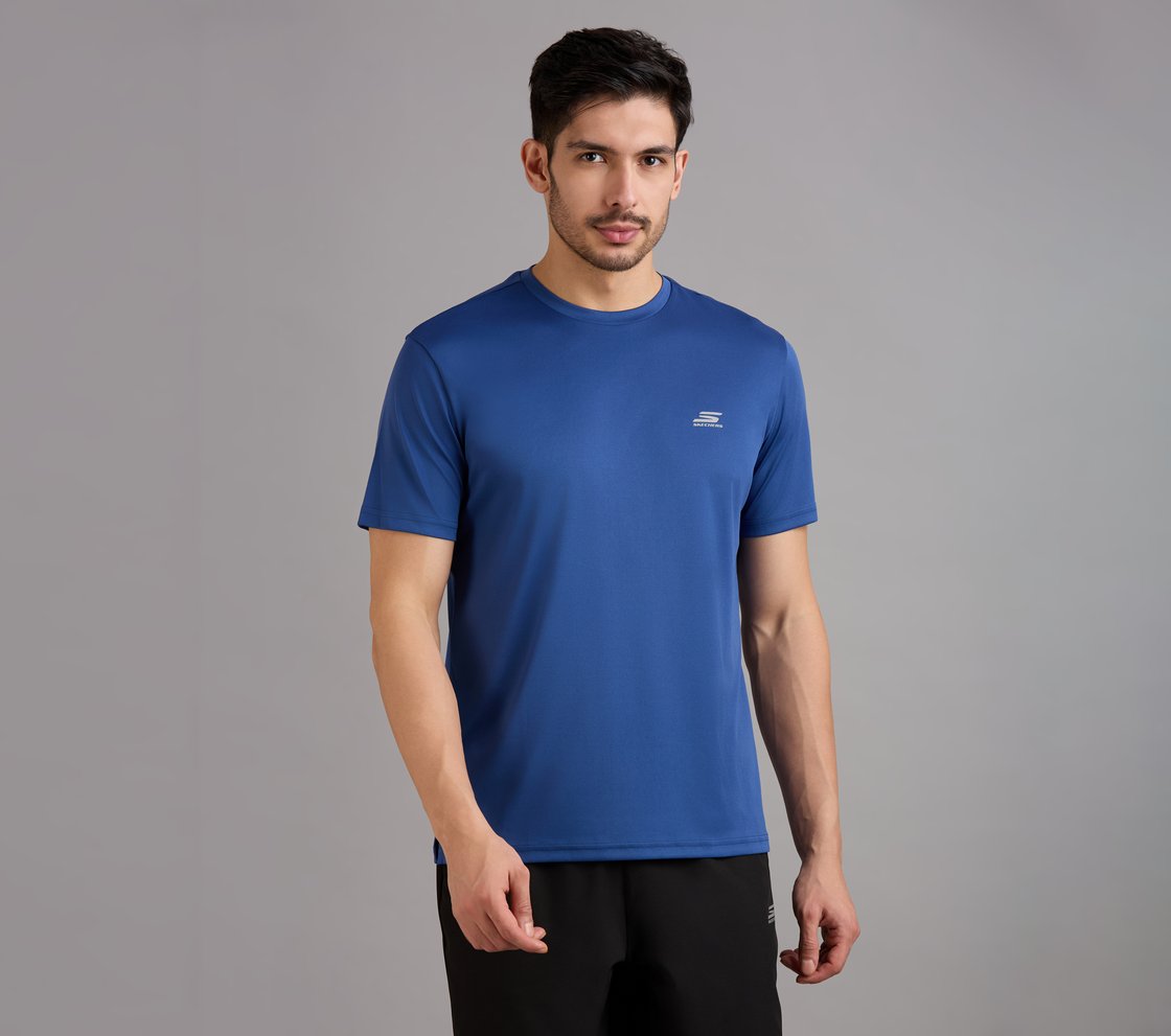 SS PERFORMANCE T-SHIRT, GUNMETAL/BLUE Apparel Lateral View