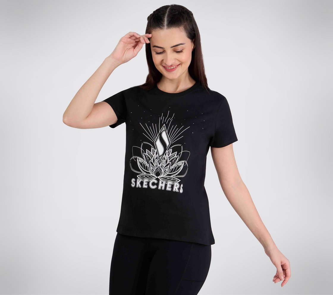 STUD EMBELLISHED ROUND NECK TSHIRT, BBBBLACK Apparel Top View