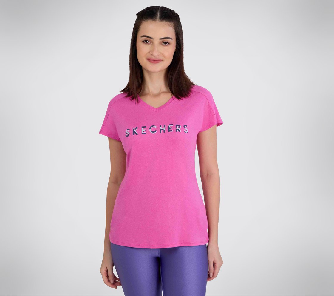 PERFORMANCE GRAPHIC T-SHIRT, SILVER/HOT PINK Apparel Lateral View
