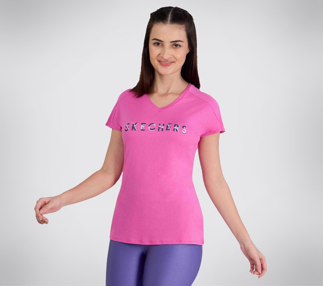 PERFORMANCE GRAPHIC T-SHIRT, SILVER/HOT PINK Apparel Top View