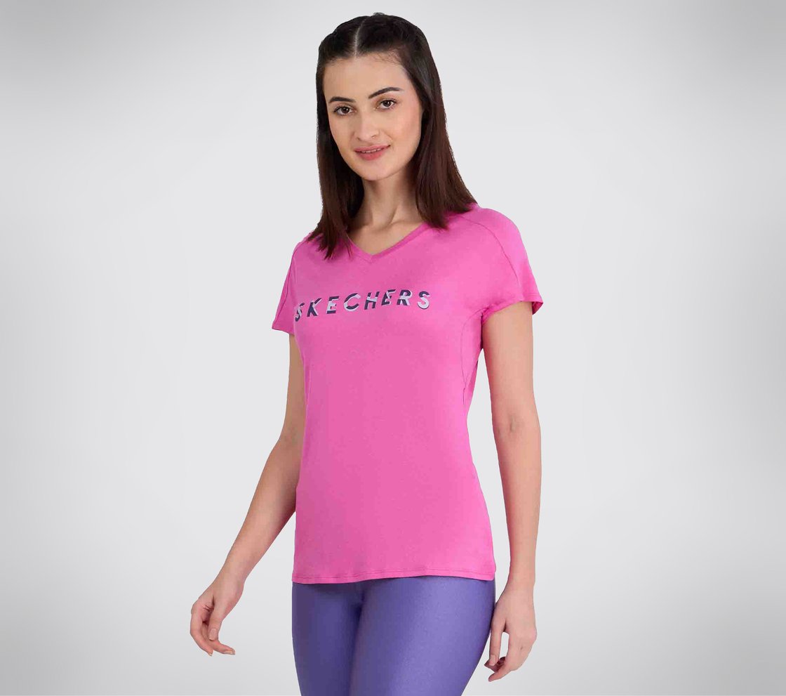 PERFORMANCE GRAPHIC T-SHIRT, SILVER/HOT PINK Apparel Left View