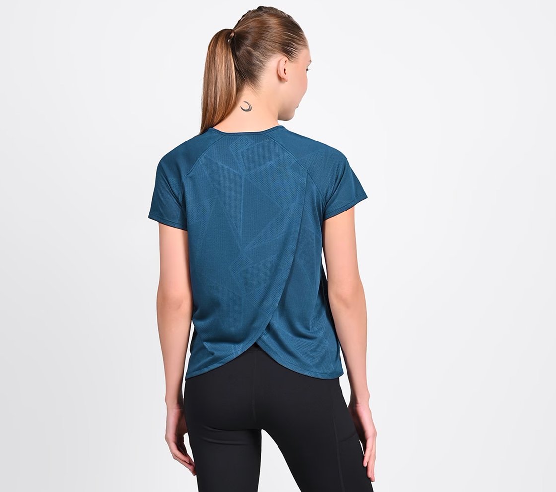 RAGLAN SLEEVE WITH OVERLAP BACK T-SHIRT, NAVY Apparel Left View