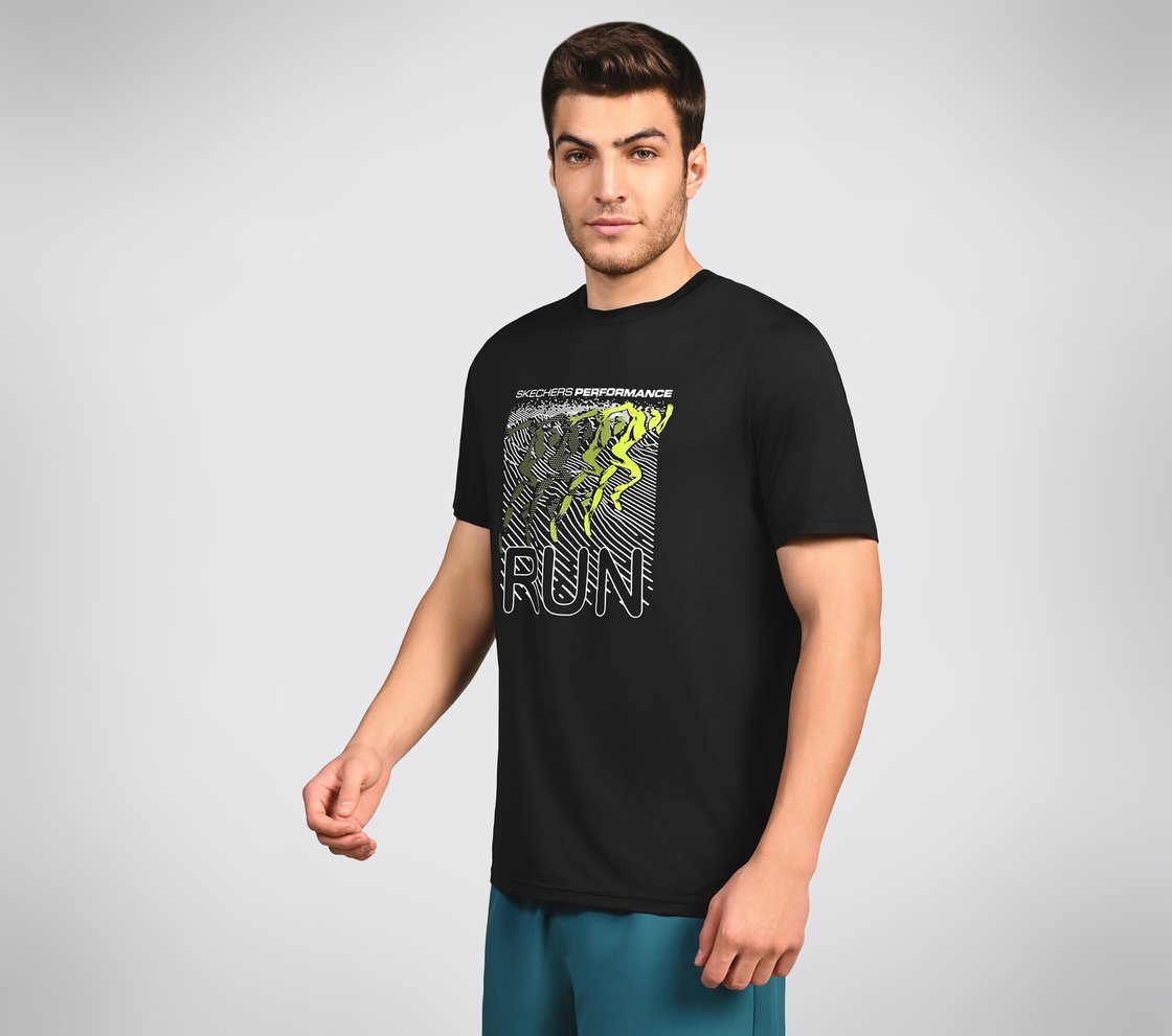 FIRFLY RUN TEE, BLACK/CHARCOAL/BLUE