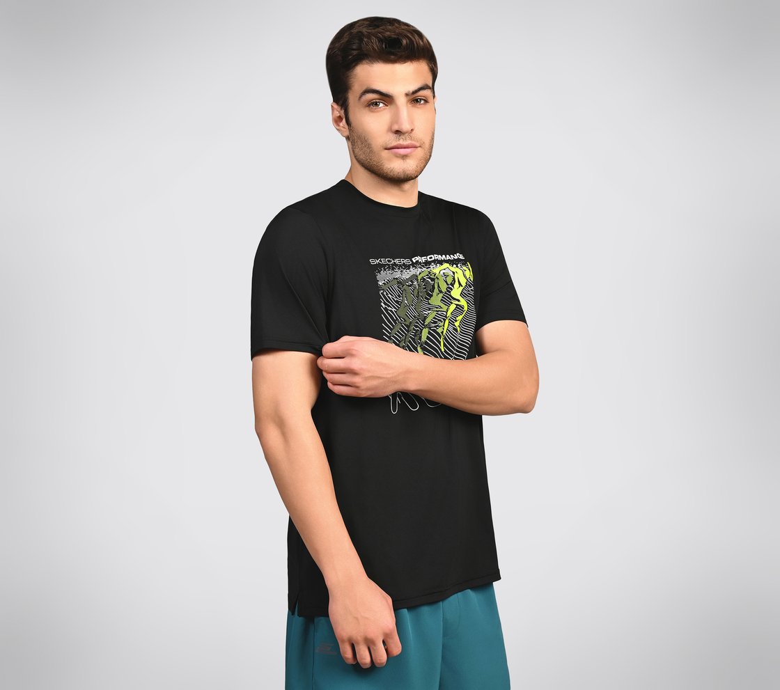 FIRFLY RUN TEE, BLACK/CHARCOAL/BLUE Apparel Bottom View