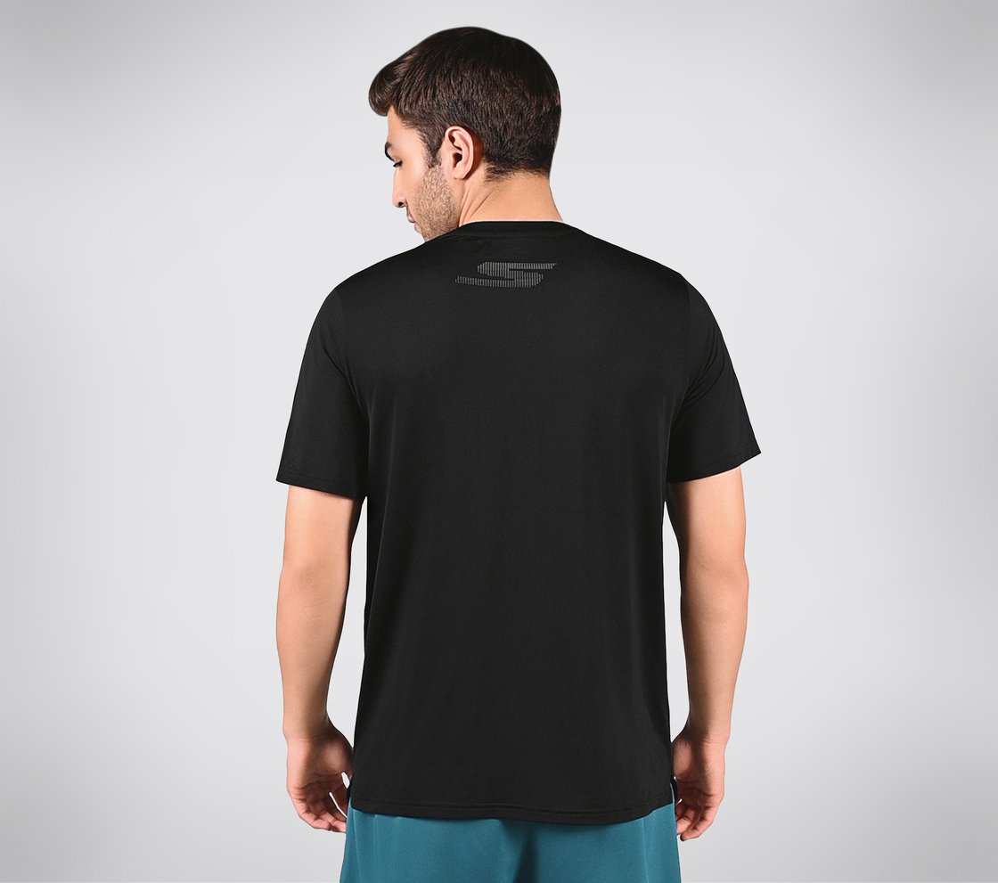 FIRFLY RUN TEE, BLACK/CHARCOAL/BLUE Apparel Left View
