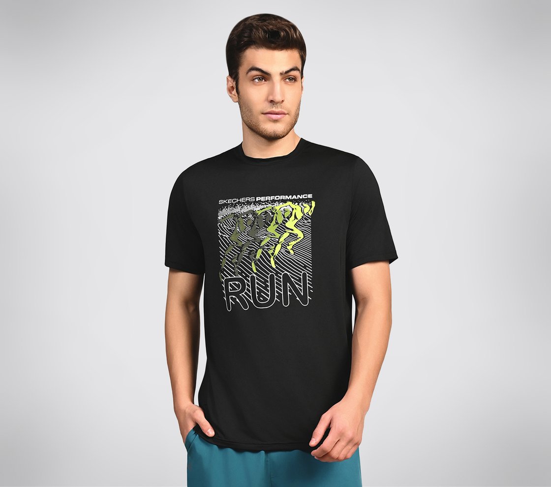 FIRFLY RUN TEE, BLACK/CHARCOAL/BLUE