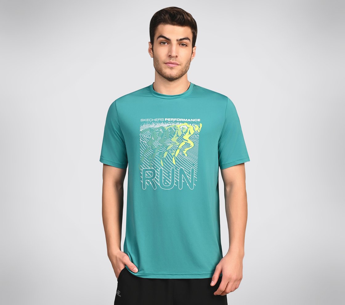 FIRFLY RUN TEE, LAVENDER/TURQUOISE Apparel Lateral View