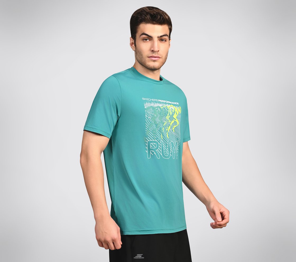 FIRFLY RUN TEE, LAVENDER/TURQUOISE Apparel Top View