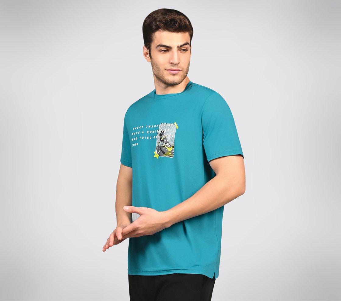 FIREFLY CHAMP TEE, TEAL/MULTI Apparel Top View