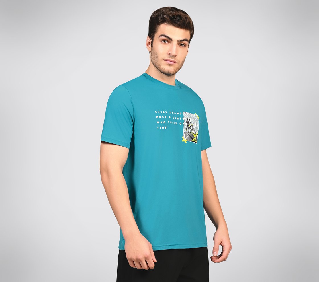 FIREFLY CHAMP TEE, TEAL/MULTI Apparel Bottom View