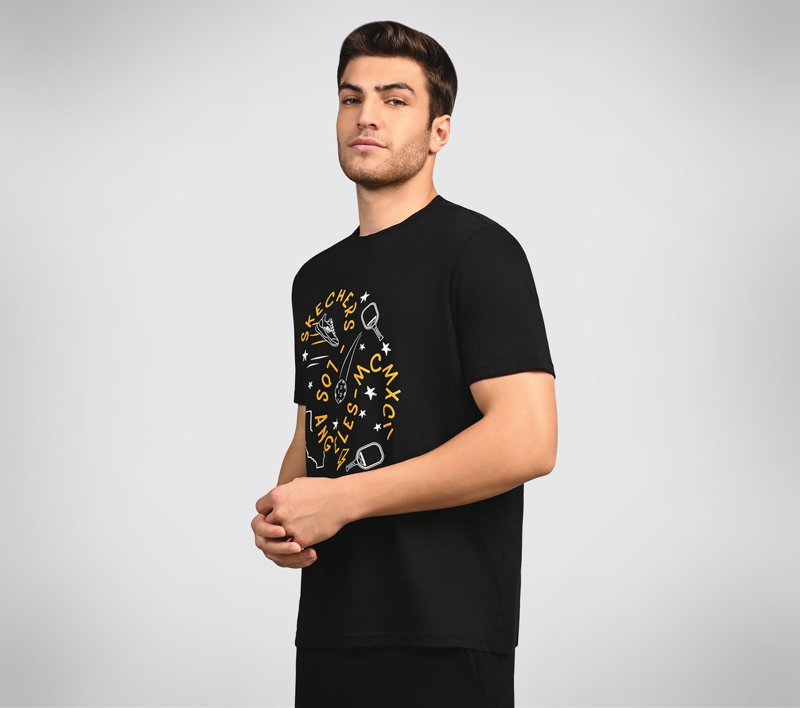 CORE VARSITY DOODLE TEE, BLACK/CHARCOAL/BLUE Apparel Top View