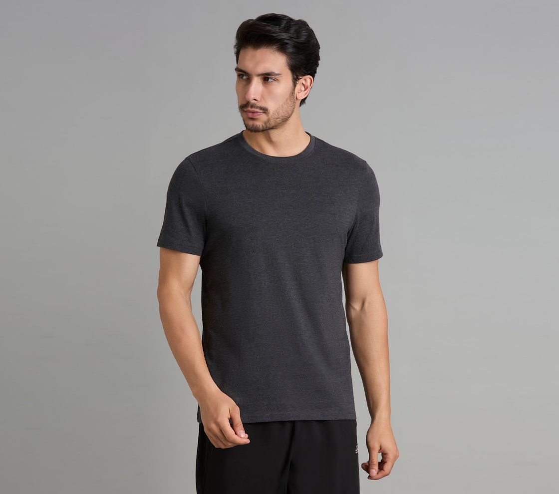 SS CREWNECK T-SHIRT, BLACK/CHARCOAL Apparel Lateral View