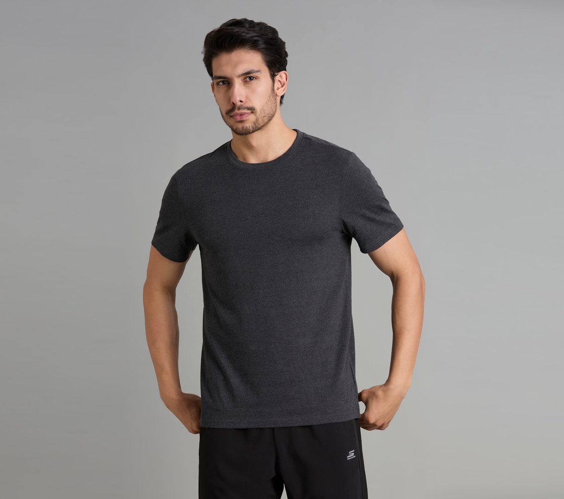 SS CREWNECK T-SHIRT, BLACK/CHARCOAL Apparel Top View